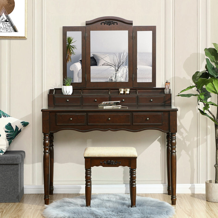 House of Hampton® Soares 42.5'' Wide Vanity Set with Stool and Mirror